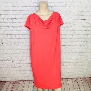 Eileen Fisher Pink Coral Cowl Neck Cap Sleeve Dress XS